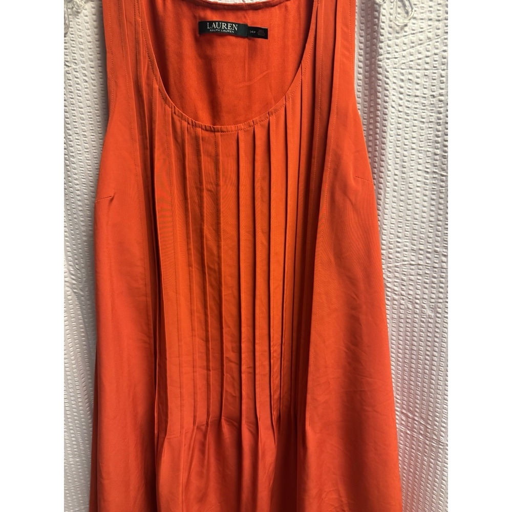 Lauren Ralph Lauren Pleated Red Orange Sleeveless Shift Dress 14P Lined - Picture 4 of 10